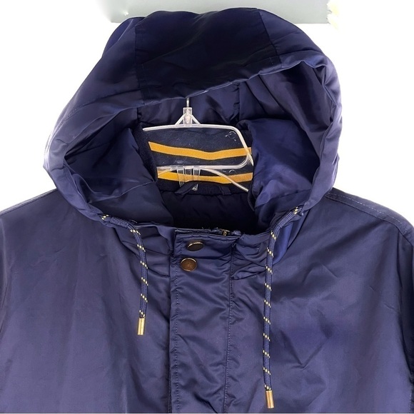 EUC- Zara Man Hooded Varsity Stripe Inside Navy Blue Bomber Jacket Size Large - Picture 5 of 16